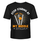Stop Staring At My Middle Stump. Funny Cricket T-Shirt, Premium Fabric, Multiple Adult Sizes