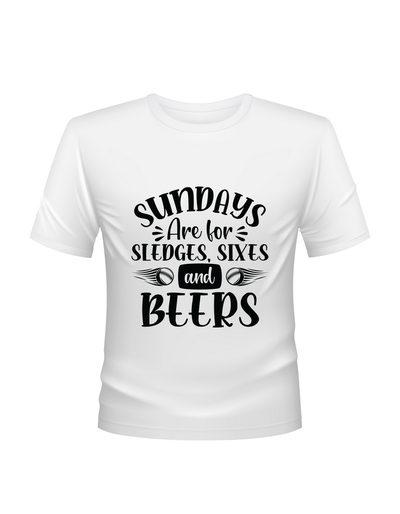 Sundays Are for Sledges, Sixes, and Beers T-Shirt. Funny Cricket T-Shirt, Premium Fabric, Multiple Adult Sizes
