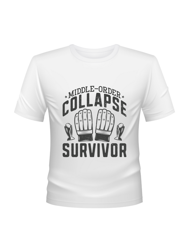 Middle-order Collapse Survivor – Funny Cricket T-shirt, Premium Fabric, Multiple Adult Sizes