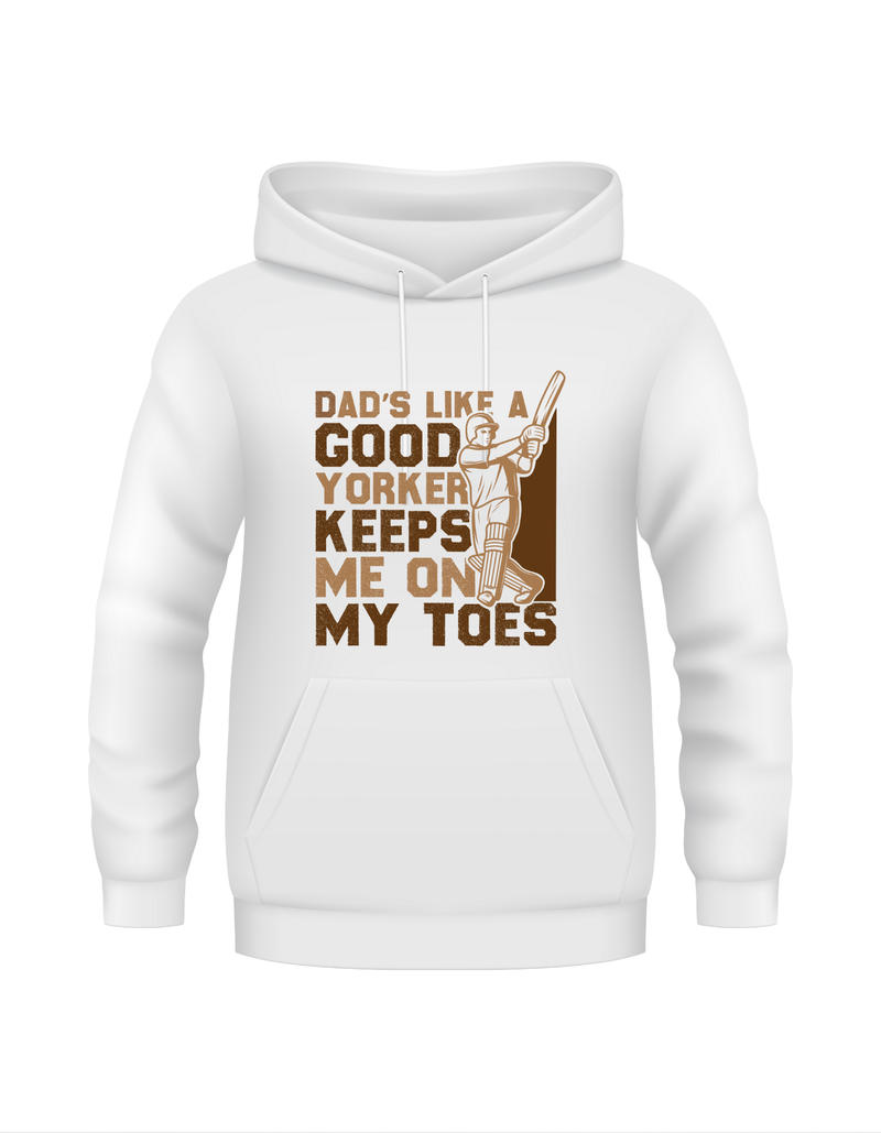 Dad’s Like a Good Yorker, Keeps Me on My Toes!  Funny Cricket Hoodie, Premium Fabric, Multiple Adult Sizes