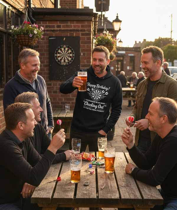 Happy Birthday! You’ve Reached the Age Where 'checking Out' is a Very Real Medical Possibility | Funny Darts Birthday Hoodies