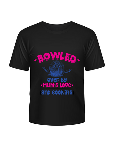 Bowled Over by My Mum’s Love & Cooking – Funny Kids Cricket T-Shirt, Multiple Junior Sizes, Perfect for Boys and Girls