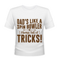 Funny Cricket T-Shirt – "Dad’s Like a Spin Bowler, Always Full of Tricks!", Premium Fabric, Multiple Junior Sizes, Perfect for Boys and Girls