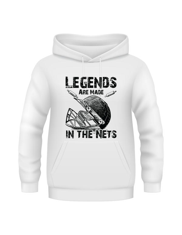Legends Are Made in The Nets - Funny Cricket Hoodie, Premium Fabric, Multiple Adult Sizes