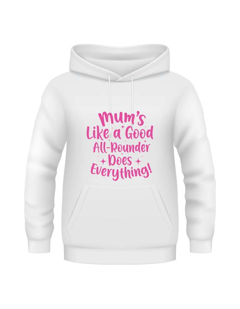 Mums Like a Good All-Rounder.  Funny Cricket Hoodie, Premium Fabric, Multiple Junior Sizes, Perfect for Boys and Girls