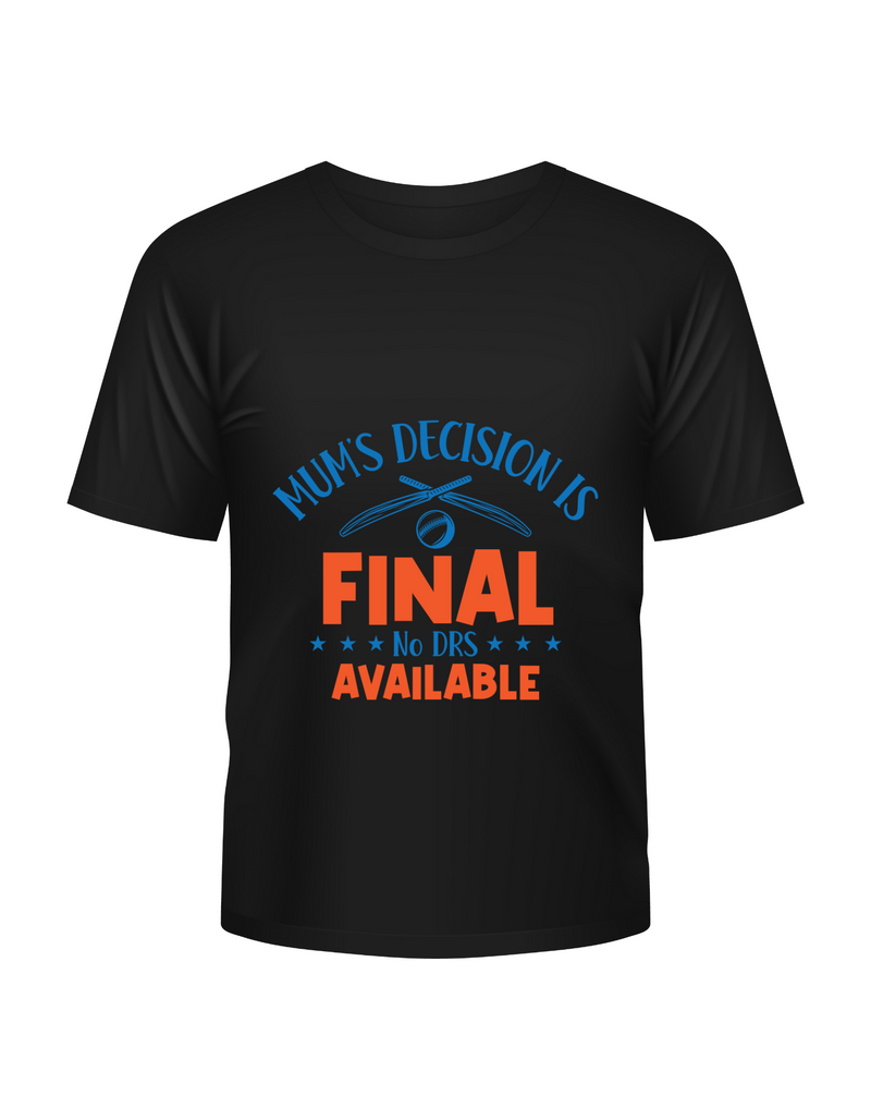 Mum’s Decision Is Final – No Drs Available. Funny Kids’ Cricket T-Shirt, Premium Fabric, Multiple Junior Sizes, Perfect for Boys and Girls