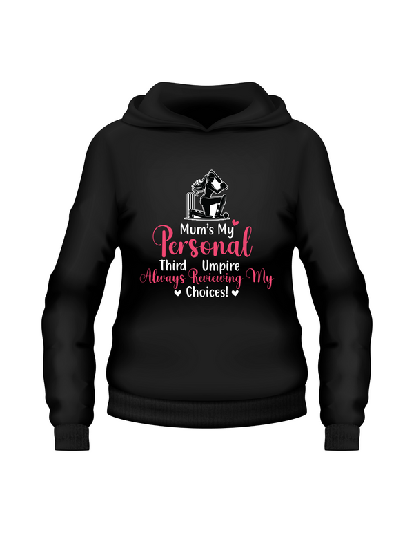 Mum’s My Personal Third Umpire, Always Reviewing My Choices. Funny Cricket Hoodie, Premium Fabric, Multiple Junior Sizes, Perfect for Boys and Girls
