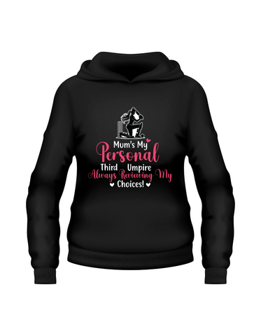 Mum’s My Personal Third Umpire, Always Reviewing My Choices. Funny Cricket Hoodie, Premium Fabric, Multiple Junior Sizes, Perfect for Boys and Girls