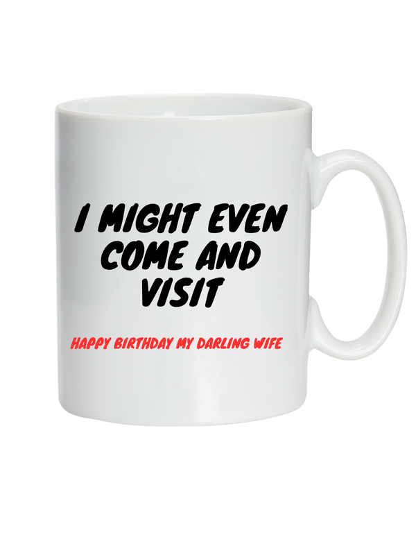 White mug with humorous text on a white background